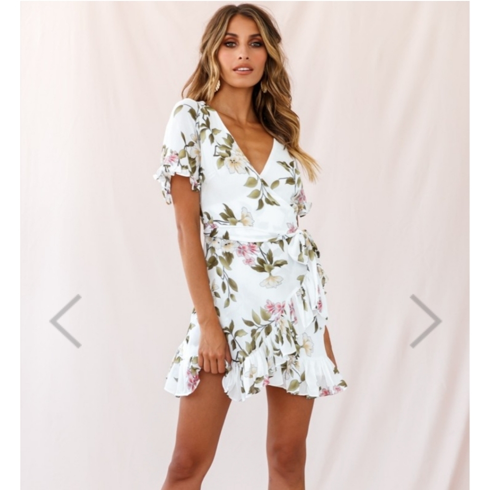 Floral wrap ruffle dress